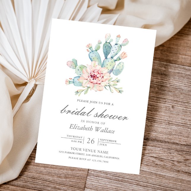 Invitation Douce Florale Terreuse Désert Cactus Baby Shower (Créateur téléchargé)