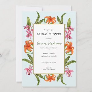 Invitation Douce Florale Tropicale Aqua et blanc pour une Bab