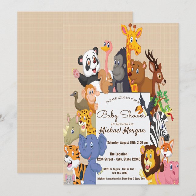 Invitation Douce forêt, Baby Shower Animaux de la forêt (Devant / Derrière)