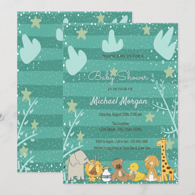 Invitation Douce forêt, Baby Shower Animaux de la forêt (Devant / Derrière)