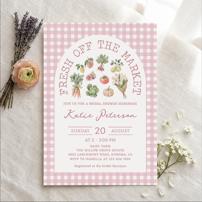 Invitation Douce Gingham Fraîchement sortie du marché Baby Sh (Créateur téléchargé)