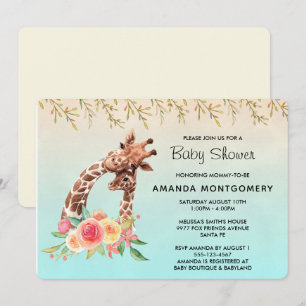 Invitation Douce Girafe Aquarelle Maman et Bébé Baby Shower