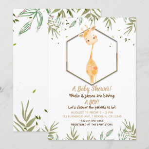 Invitation Douce Girafe Aquarelle Tropicale Fête Prénatale Bé