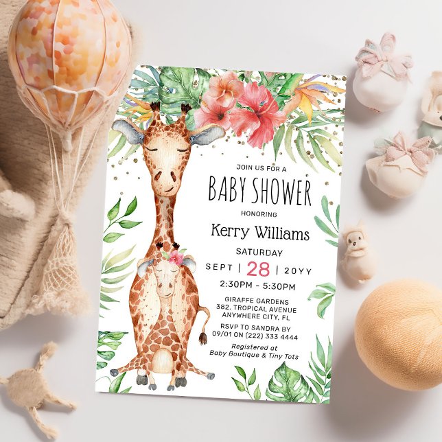 Invitation Douce girafe & Fille de verdure tropicale Shower b (Créateur téléchargé)