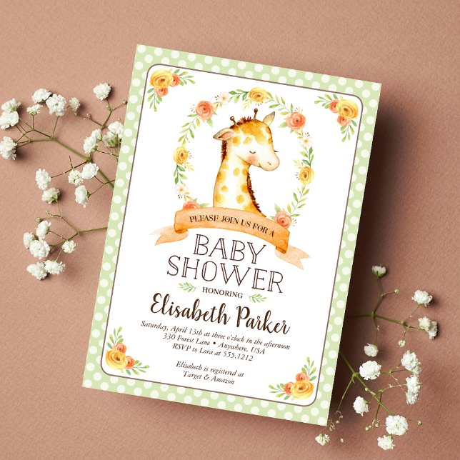 Invitation Douce Girafeau Bébé à l'aquarelle pour Baby Shower (Créateur téléchargé)