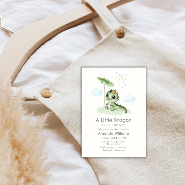 Invitation Douce Goutte de Pluie Petite Fête de Naissance de  (Sweet Raindrop Little Dragon Baby Shower Invitation)