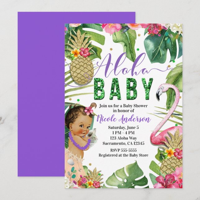 Invitation Douce Hawaïenne Aloha Tropicale Bébé Vintage Douch (Devant / Derrière)
