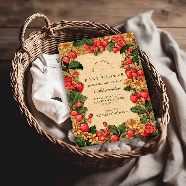 Invitation Douce Histoire de Fraise Fête Prénatale Bébé (Créateur téléchargé)