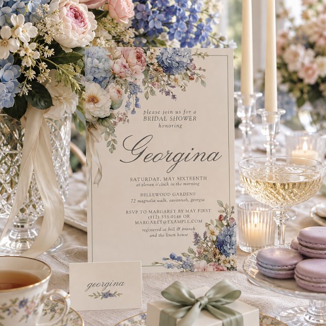 Invitation Douce Hydrangea Rose Florale Mariage Fête Prénupti (Créateur téléchargé)