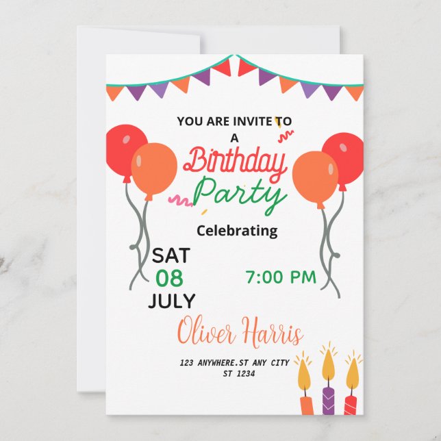 Invitation Douce Illustarion d'anniversaire (Devant)