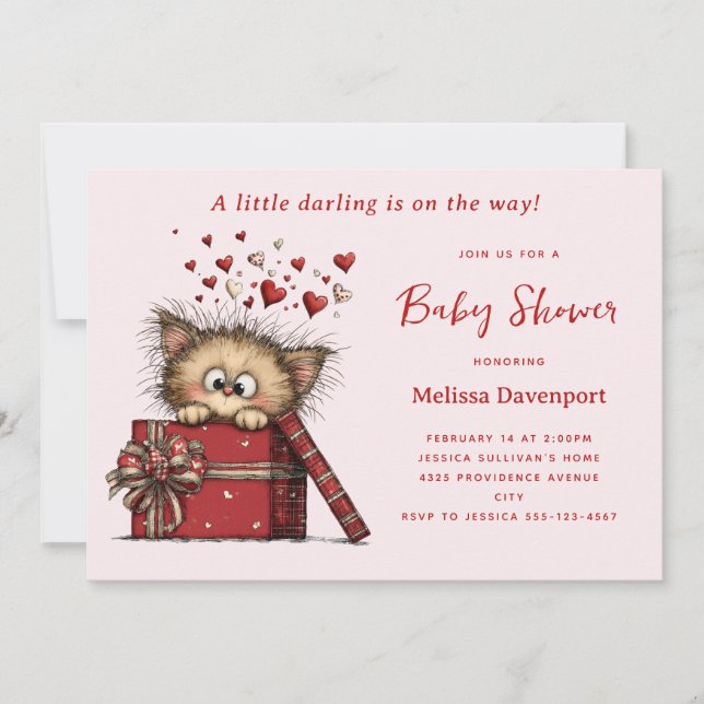 Invitation Douce Kitten de Dessin Animé dans une Baby Shower  (Devant)
