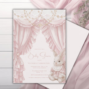 Invitation Douce Lapine Rose Vintage Élégante Baby Shower