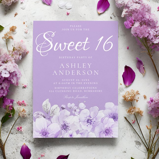 Invitation Douce Lavande Violette Anniversaire Sweet 16  (Créateur téléchargé)