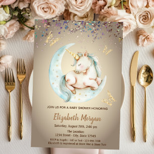 Invitation Douce Licorne Lune Papillon Confettis Baby Shower