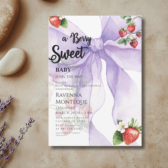 Invitation Douce Lilac Douce Fête de Naissance de Baby Strawb (Créateur téléchargé)