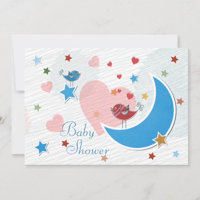 Invitation Douce Lune et Étoiles Baby Shower (Devant)