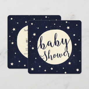 Invitation Douce Lune & Étoiles Céleste Bleu Baby Shower