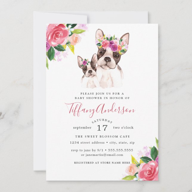 Invitation Douce Maman Et Bébé Boston Fleurs Baby Shower (Devant)