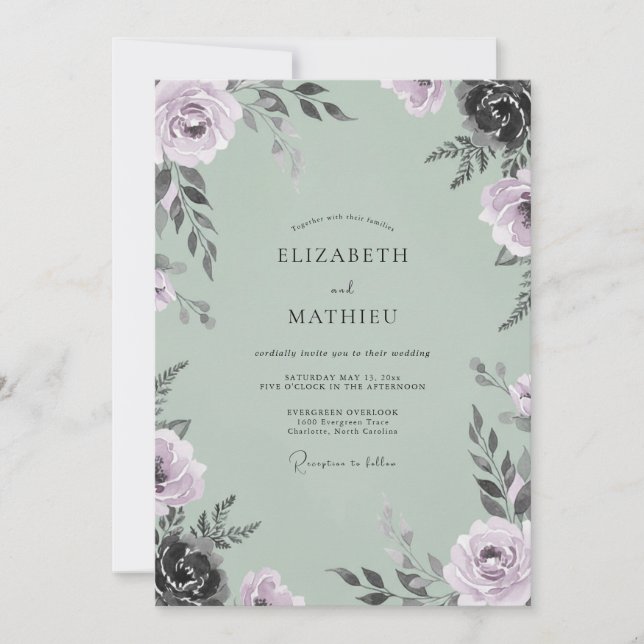Invitation Douce Mariage à la Feuille de Menthe Améthyste (Devant)