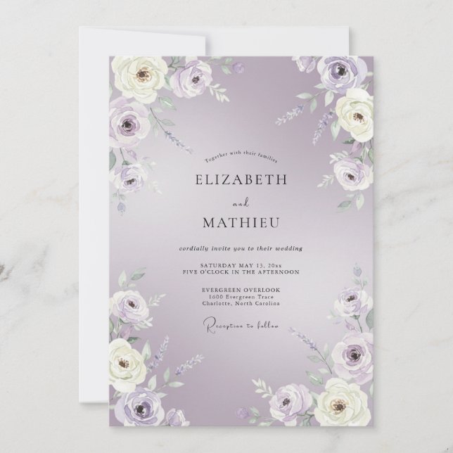 Invitation Douce Mariage à la Fleur de Lavande (Devant)