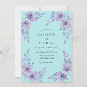 Invitation Douce Mariage Aquarelle Aqua Violet
