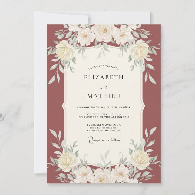 Invitation Douce Mariage aux Feuilles de Terracotta (Devant)