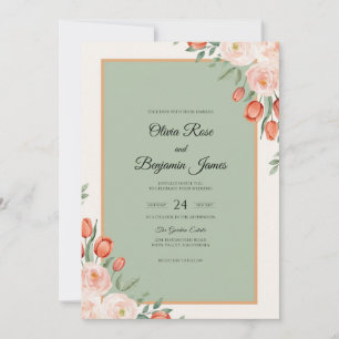 Invitation Douce Mariage Corail Tulipe Eucalyptus Sauge