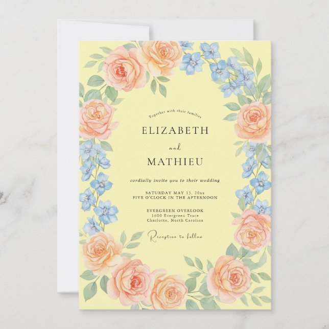 Invitation Douce Mariage de Printemps Jaune Clair (Devant)