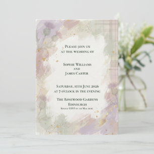 Invitation Douce Mariage Écossais Thistle & Fleur Sauvage Lav