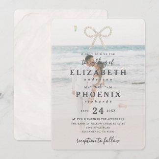 Invitation Douce Mariage Élégant avec Nœud en Perle Simple et