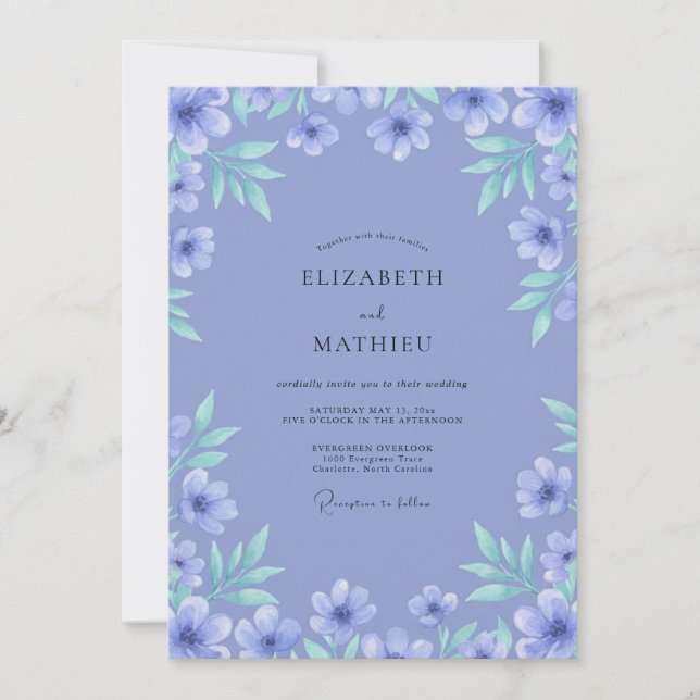 Invitation Douce Mariage Feuillu de Periwinkle Menthe (Devant)