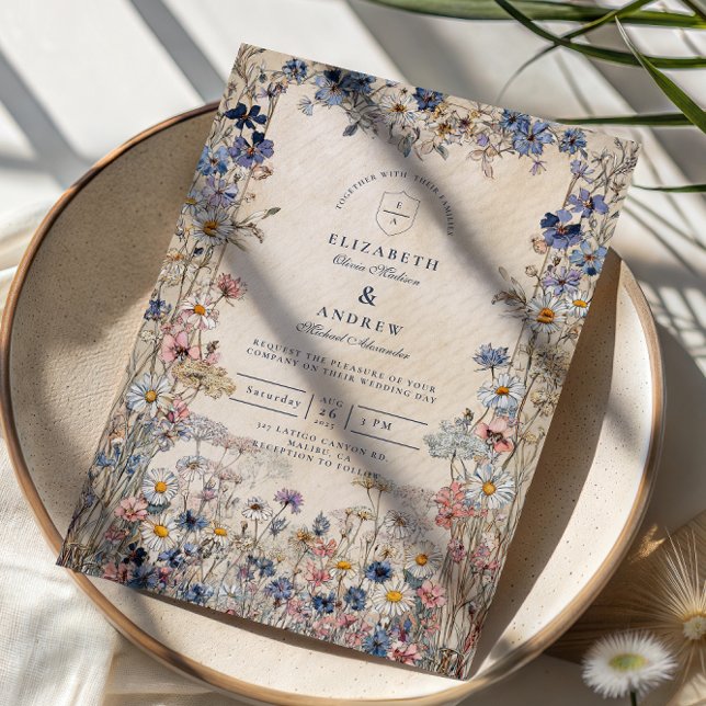 Invitation Douce Mariage Floral Bohème de Prairie (Créateur téléchargé)