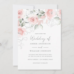 Invitation Douce Mariage Floral Rose Pâle