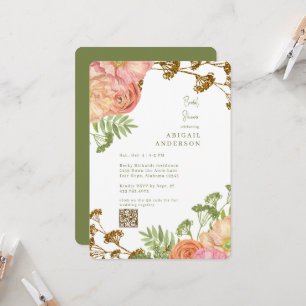 Invitation Douce Mariage Florale Colorée Verte Arrondie 