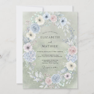 Invitation Douce Mariage Pervenche Champagne Peint