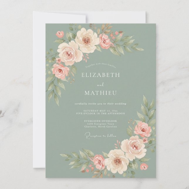 Invitation Douce Mariage Sage Soft Bloom (Devant)