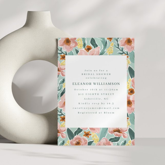 Invitation Douce Mariage Thème Menthe Sauge Rose Floral (Créateur téléchargé)
