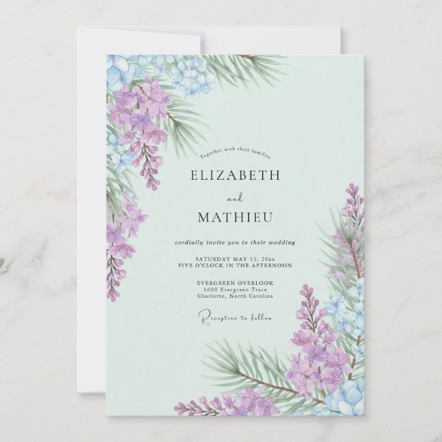 Invitation Douce Mariage Violet Pâle Wisteria (Devant)