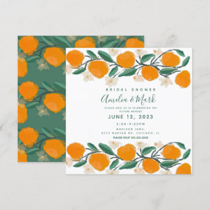 Invitation Douce Mariée Abstrait Botanique Orange Dessiné à l
