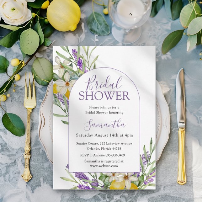 Invitation Douce Mariée Aquarelle Citron & Lavande (Créateur téléchargé)