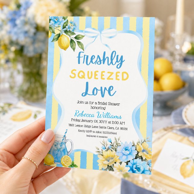 Invitation Douce Mariée Blue Bow Lemon Bridal Shower (Créateur téléchargé)
