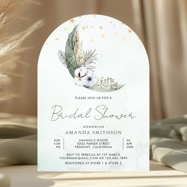 Invitation Douce Mariée Bohème Florale Lune Arche Fête de Mar (Créateur téléchargé)