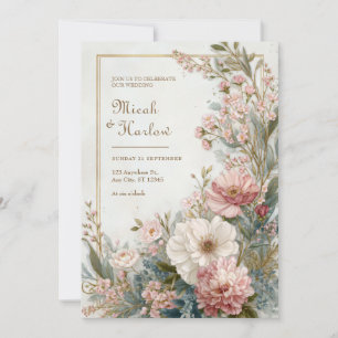 Invitation Douce Mariée Botanique Florale Romantique Ivoire B