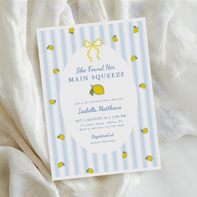 Invitation Douce Mariée Citron Bleu Rayé (Créateur téléchargé)