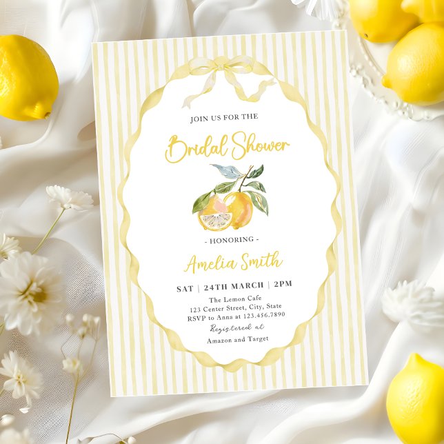 Invitation Douce Mariée Citron Jaune Rayures (Créateur téléchargé)