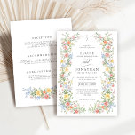 Invitation Douce Mariée Élégante de Printemps aux Pastels dan<br><div class="desc">Apportez un charme intemporel et une élégance romantique à votre mariage avec cette invitation de mariage "All in one" minimaliste florale, comportant une bordure aquarelle douce de fleurs peintes à la main. L'arrangement floral délicat comprend des roses pastel, des jaunes beurrés, des lavandes douces, des bleus bébé et des verts...</div>