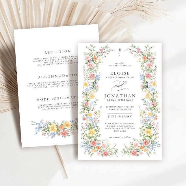Invitation Douce Mariée Élégante de Printemps aux Pastels dan (Soft Pastel Ornate Spring All in One Chic Wedding Invitation with wedding details on back.)