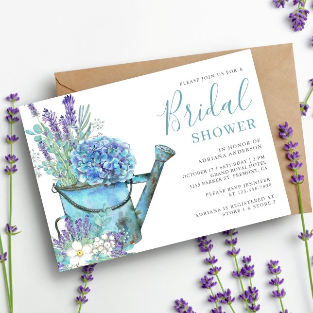 Invitation Douce Mariée Fleurie Hydrangea Bleu et Lavande (Créateur téléchargé)