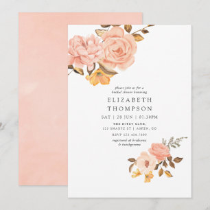 Invitation Douce Mariée Fleurie Rose et Or