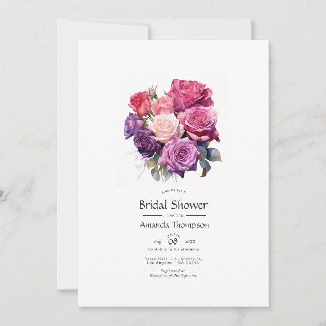 Invitation Douce Mariée Fleurie Violet et Violet (Devant)